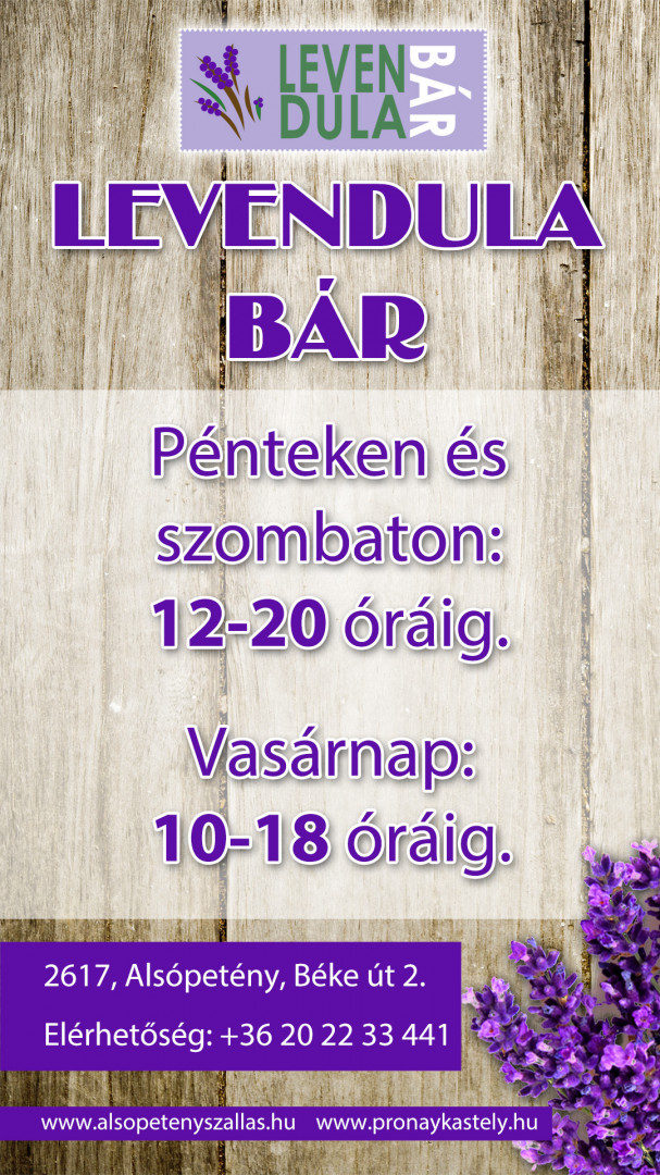 Levendula Bár nyitvatartás 2020.